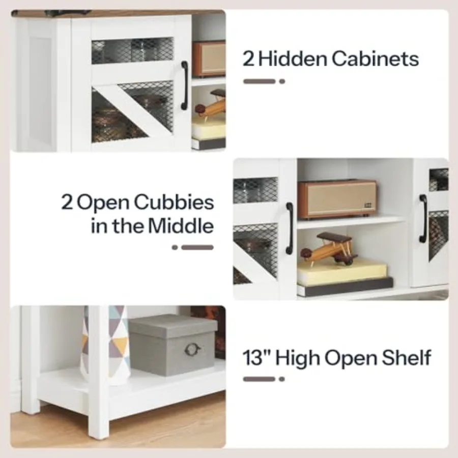 Farmhouse Entryway Table with Storage 43.3 Small Console Tables for Entryway Rustic Hallway Table with Open Shelf and 2 Cabine