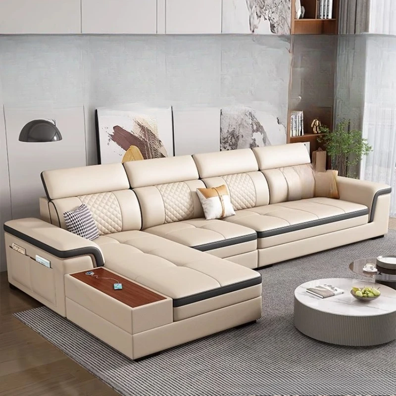 

Nordic leather sofa living room modern simple corner princess first layer cowhide sofa size apartment straight row sofa