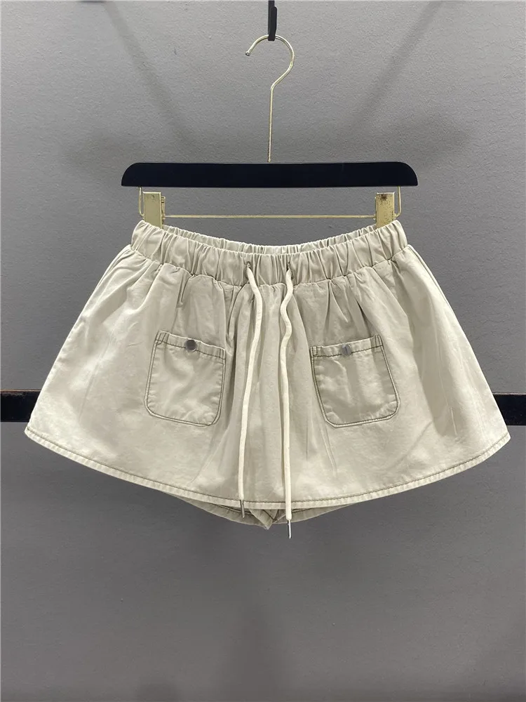 

American Retro Bloomer Half Skirt Women's Summer New Elastic Waist Drawstring Slim A-Line Puffy Short Skirt Pants