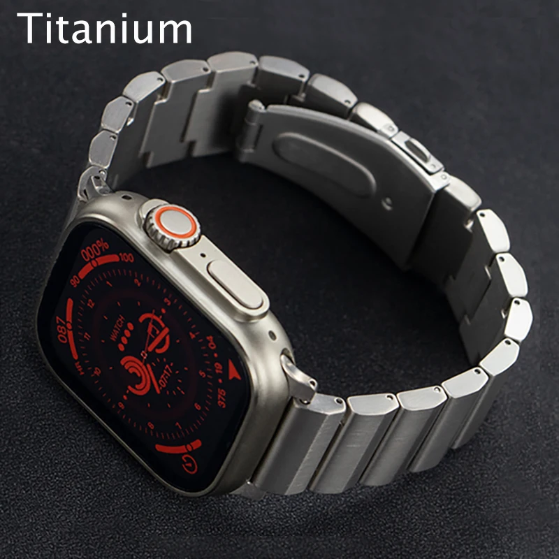 Solid Titanium Strap For Apple Watch 8 Ultra 49mm Band 8 7 SE 6 45mm 44mm 42MM Luxury Bracelet For iWatch Series 8 6 5 4 3 se