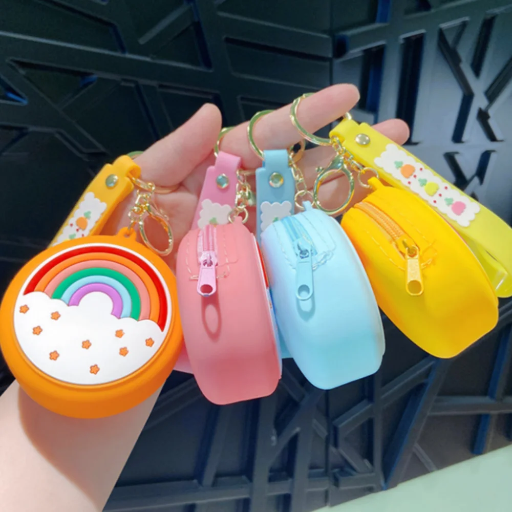 صغيرة قوس قزح سيليكون محفظة نسائية للعملات المعدنية حقيبة سماعة الاذن محفظة صغيرة لطيف قوس قزح جولة مفتاح حقيبة التخزين لحقيبة الظهر هدايا الأطفال