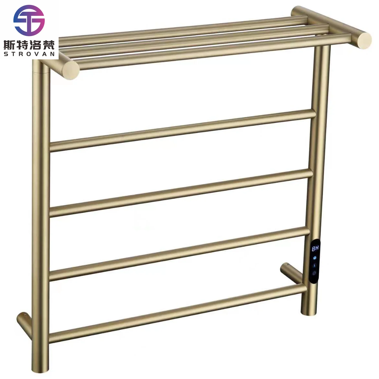Brushed Gold 60x60.5cm Heated Towel Rack with Cloth Holder 304 Stainless Steel Thermostatic Electric Towel Warmer
