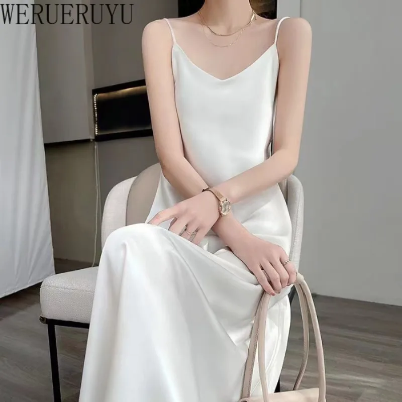 Robe mi-longue sans manches, Sexy, vêtements Y2k, mode coréenne, bretelles amples, élégante, robes de soirée noires pour femmes, nouvelle collection été 2025