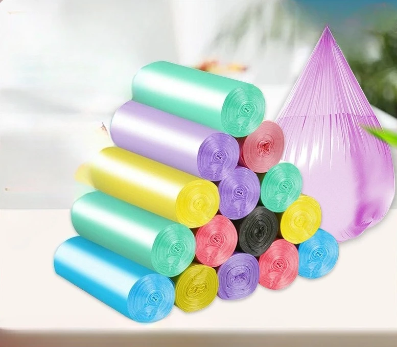 20pcs/roll Trash Bag Household Point-break Color Flat-mouth Kitchen and Bathroom Garbage Bag Disposable Garbage Bag