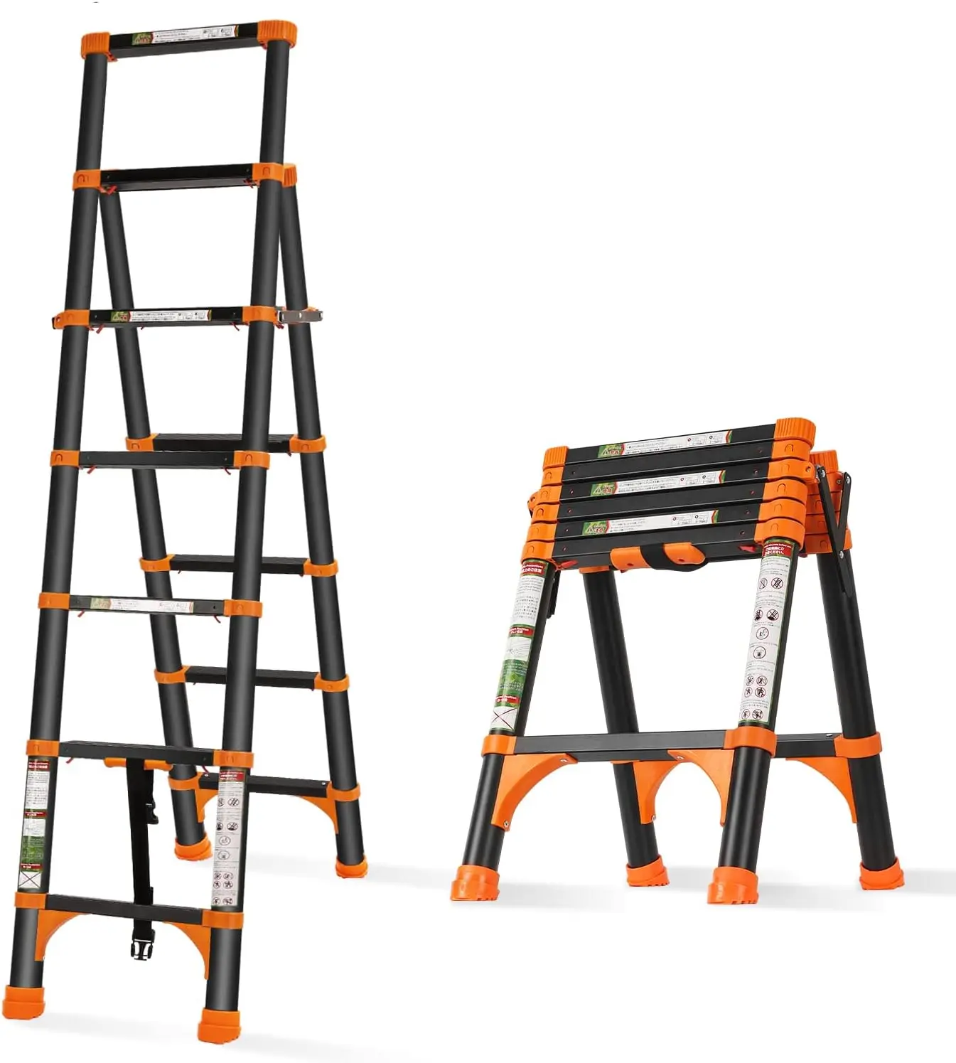 

A-Frame Telescoping Ladder with 1-Button Retraction, Aluminum Adjustable Extension Ladder, Portable Lightweight Folding