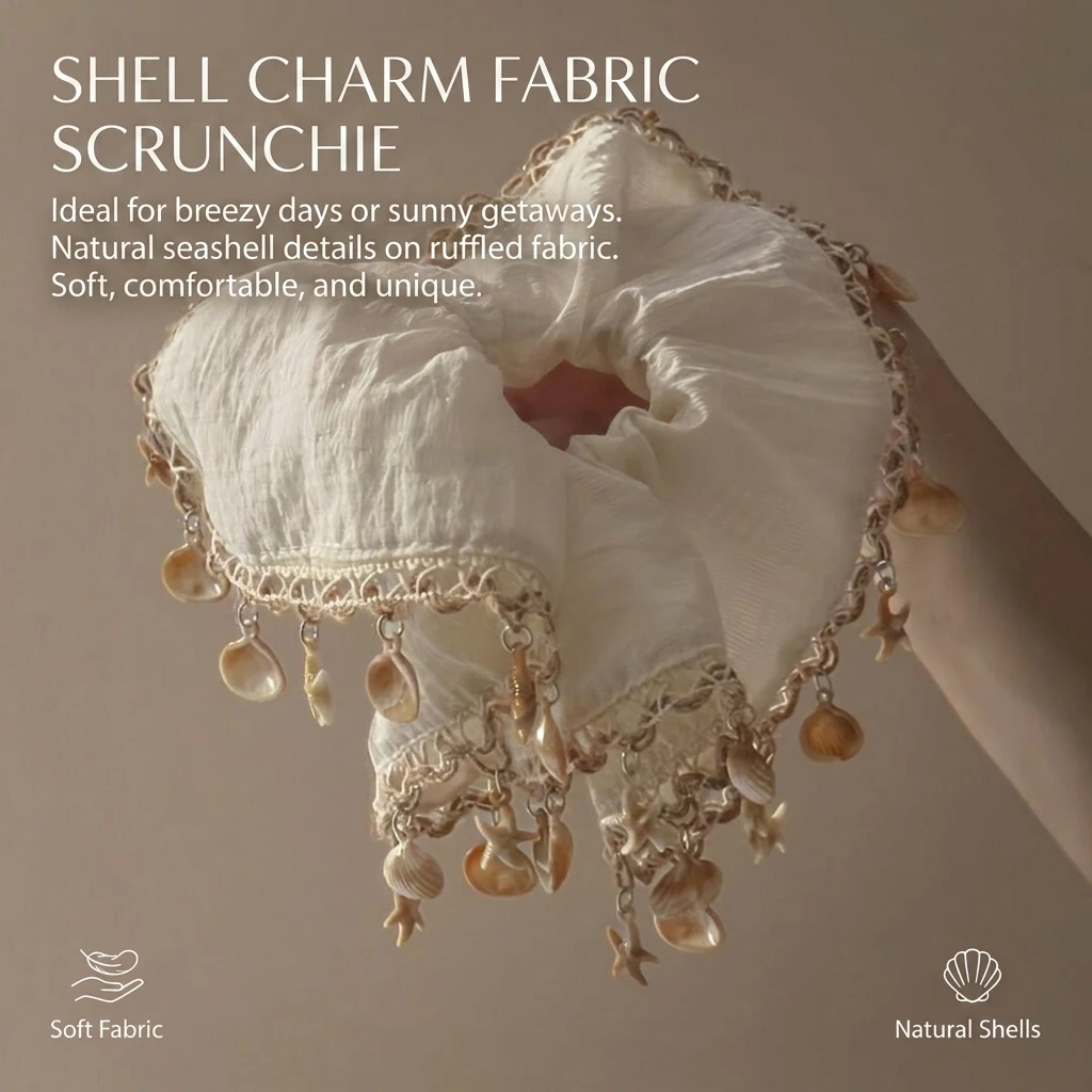 Bohemian Hair Scrunchies Shell Tassel Design for Beach Vacation Music Festival Women's Square Elastic Hairbands Durable Chic view 4