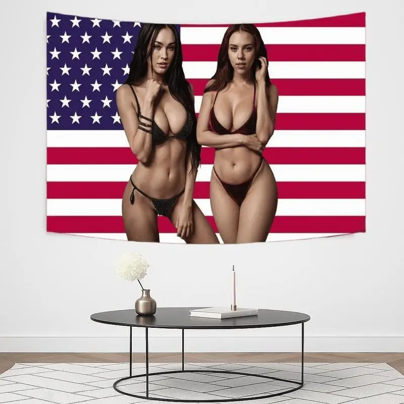 GuanPa Megaan Foox USA Flag Tapestry, For Living Room, Bed Room, Home Decor, Wall Decor Tapestry Cotton Light Linen Decorative