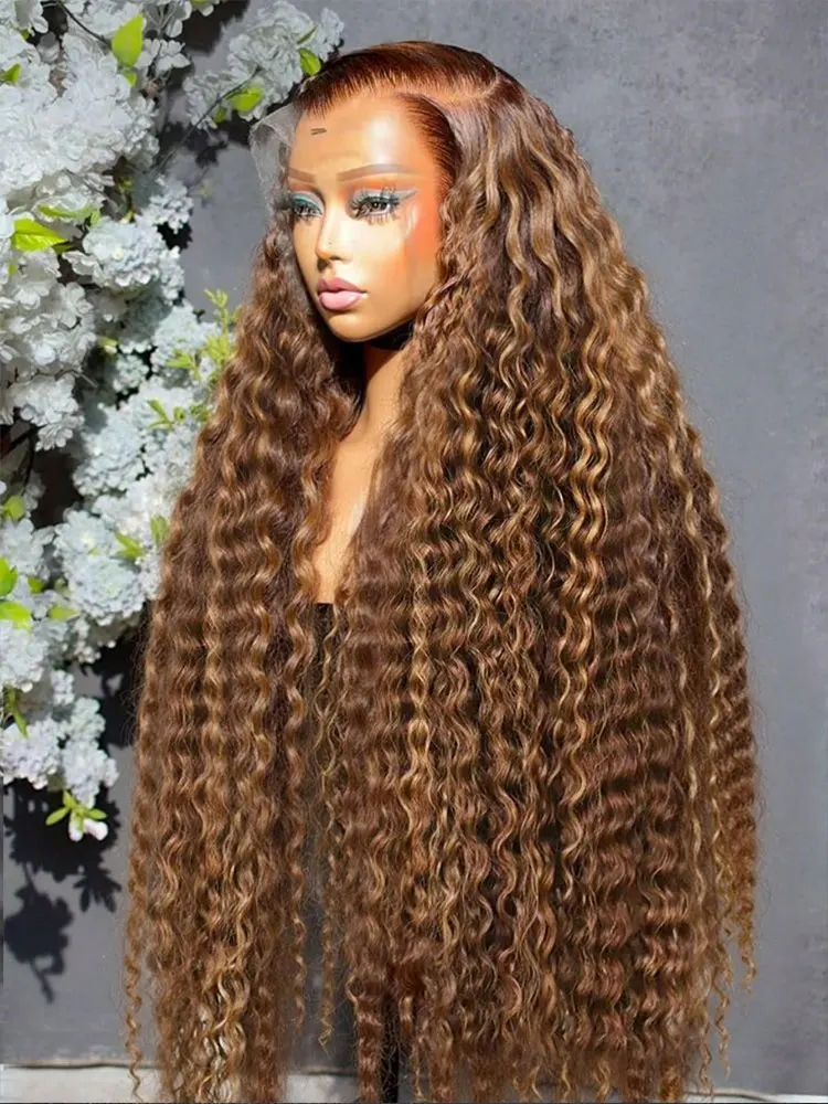 

Выделите Ombre 4/27 Цвет 13x4 HD Парик Фронта Шнурка Вьющиеся Парики Человеческих Волос Цветные Глубокие Вьющиеся 5X5 Парики Guless 250% Плотность