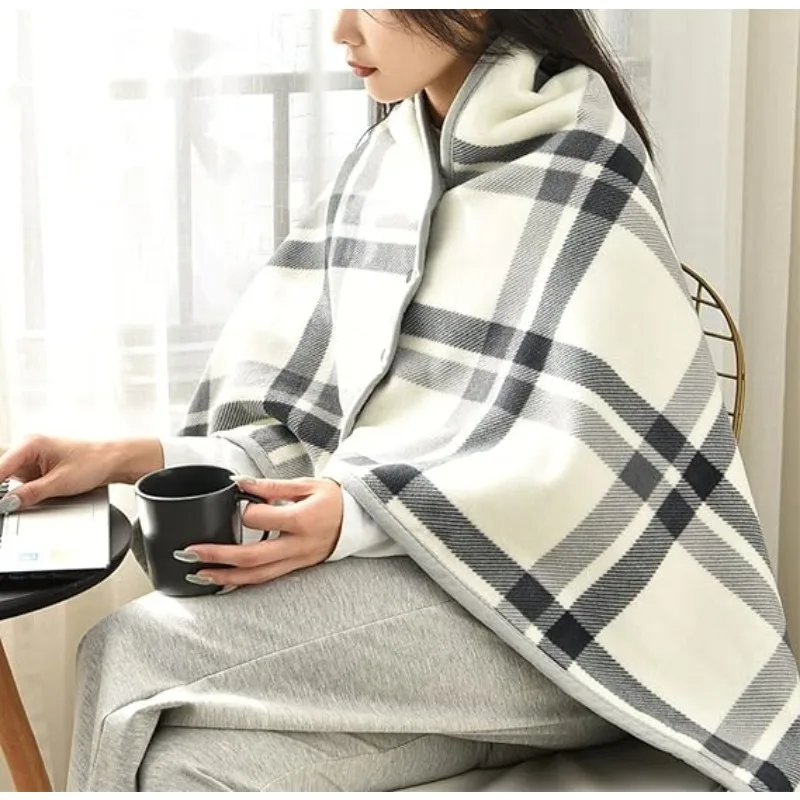 Thick Plaid Wearable Blanket Adults Warm Winter Soft Breathable Fleece With Button For Office/Travel/Home/Camping