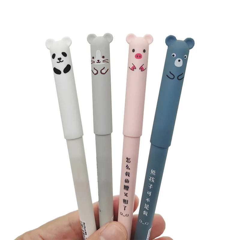 Imagem -03 - Kawaii Porco Urso Gato Caneta Gel Apagável Recargas Hastes 0.35 mm Azul Tinta Preta Lavável Alça Escola Material de Escritório Presente 24 Peças