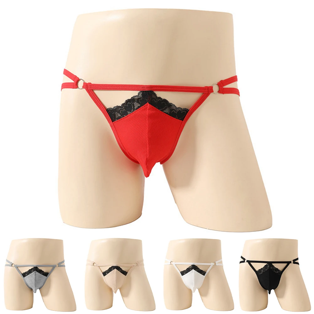 

Мужские трусы с кружевными вставками и вырезами, эротическое белье для геев и сисси, с анатомическим мешочком, экзотическое интимное белье