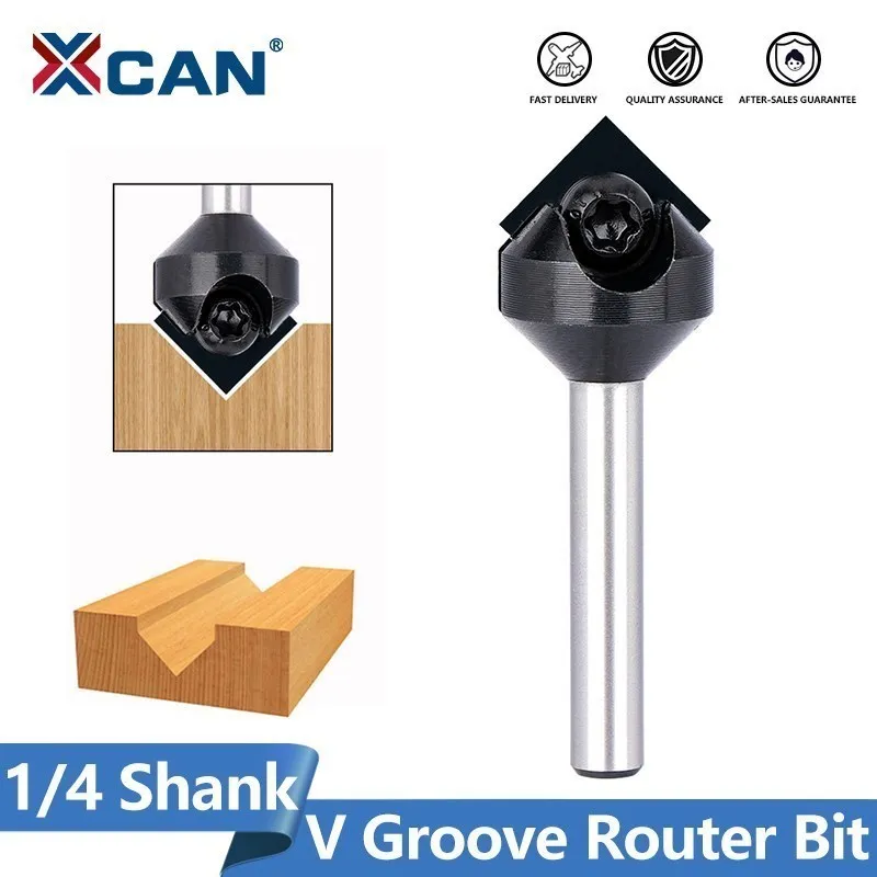 XCAN Router Bit 1/4 Shank 90 Degrees V Groove Bit with Carbide Insert Woodworking Milling Cutter for Hard Woods, MDF, Plywood