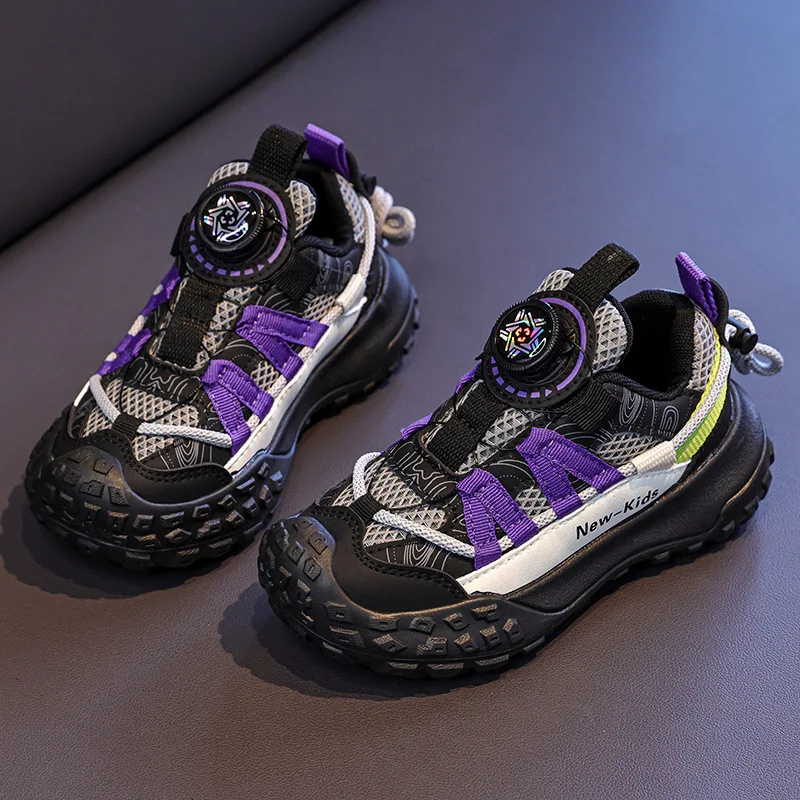 

2025 Autumn New Kids Tennis Shoes Toes Capped Rotating Button Children Casual Shoes Breathable Boys Girls Sports Shoes Non-slip