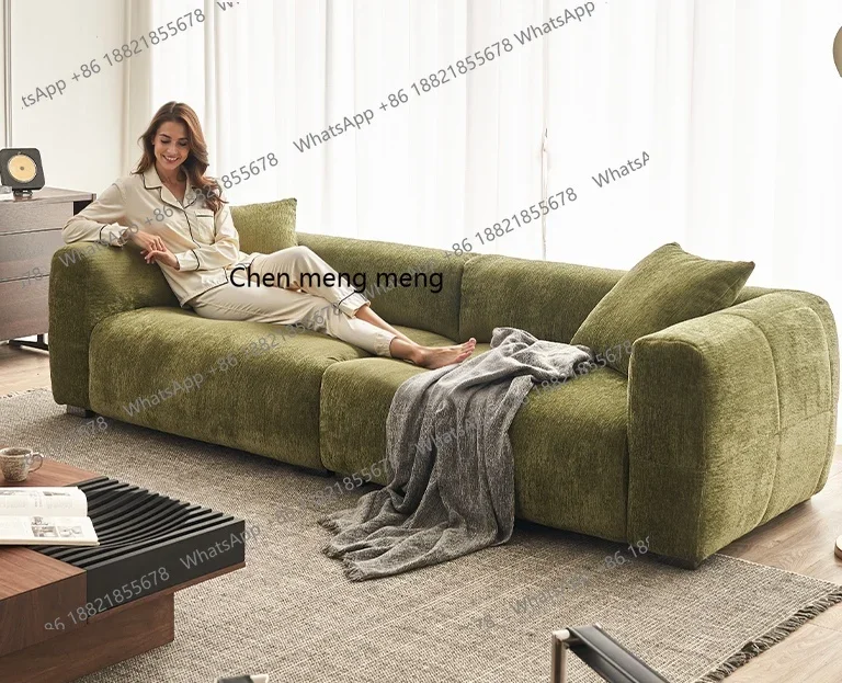 

H French retro fabric sofa living room modern simple straight row fabric sofa