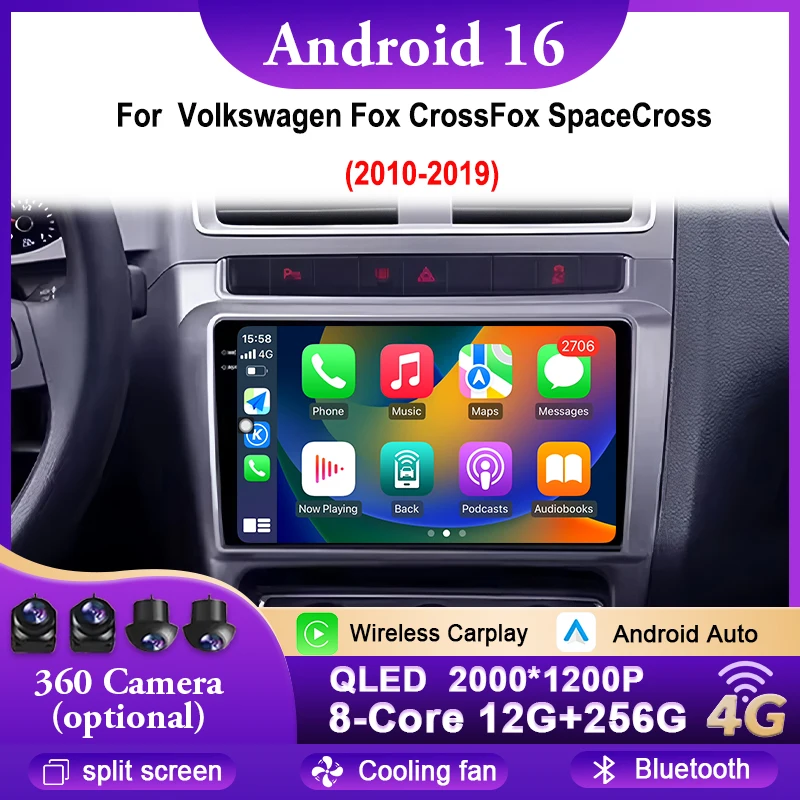 

Android 16 For Volkswagen Fox CrossFox SpaceCross 2010-2019 QLED Screen Carplay Car Radio Multimedia Player Navigation GPS WIFI