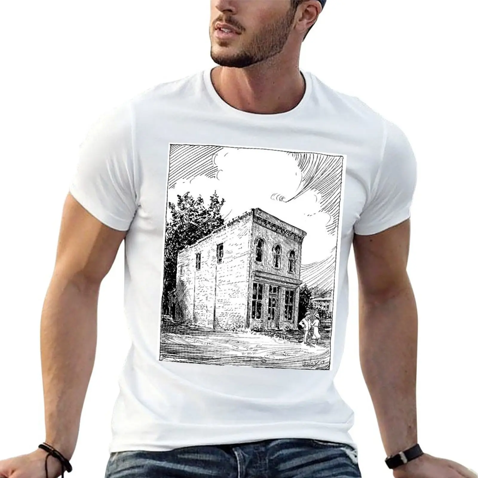 Camiseta con estampado de edificio histórico en Bell Buckle TN, camisetas para hombre, camisetas de algodón para hombre, paquete de camisetas blancas, camiseta de diseñador para hombre