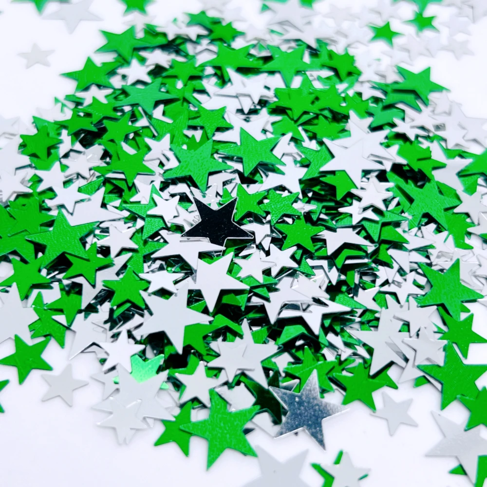 20g Green & Silver Mixed Size Star Confetti 10mm Shiny Sequins for Party Decoration Nail Art DIY Handcraft Festive Setup