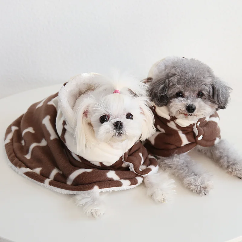 Thicken Warm Pet Hooded Bib Cape Cloak For Medium Animal French Bulldog Maltese Star Design Dog Cat Costumes S M L Jacket Wear