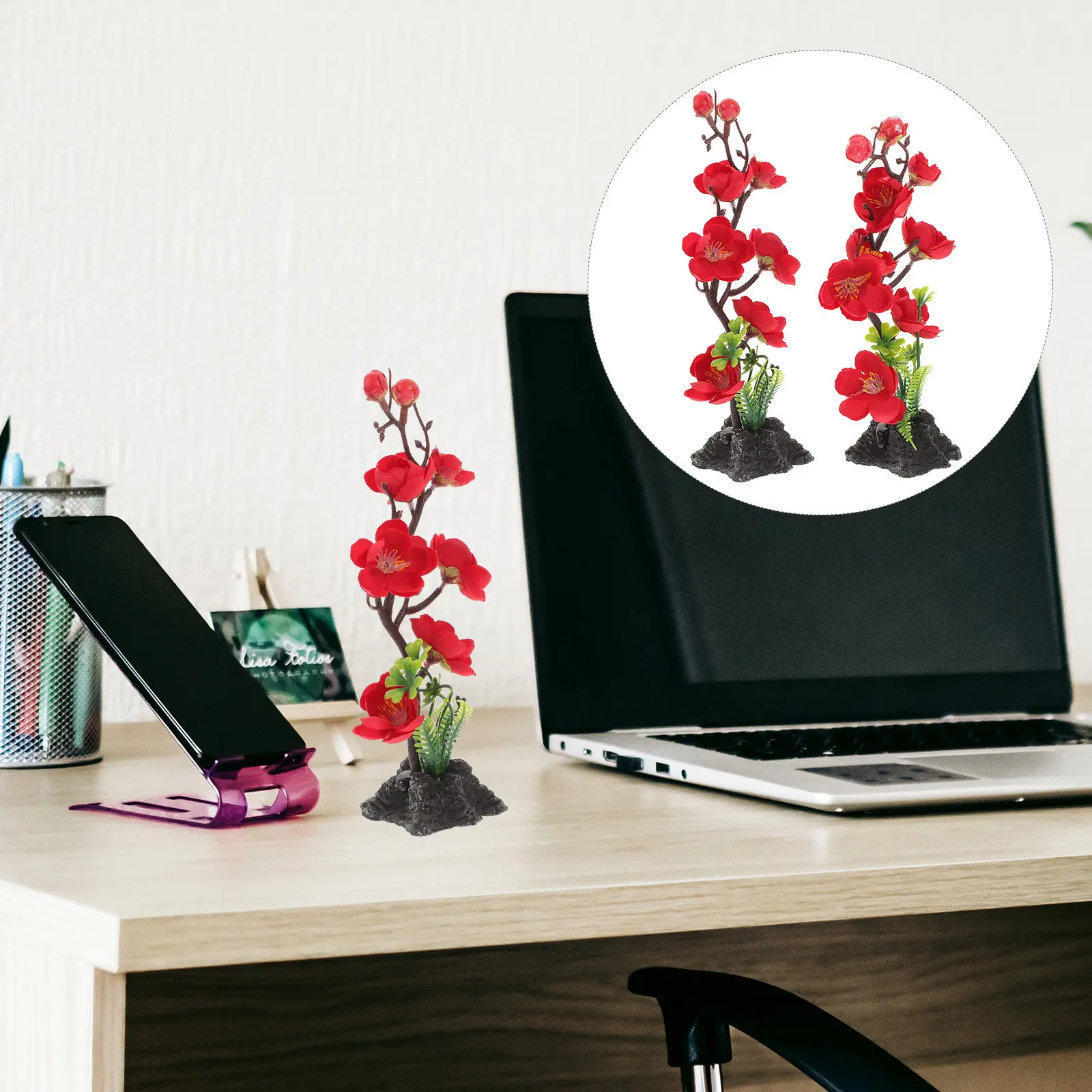 2 Platos para Sashimi con Decoración Floral, Elegante Adorno de Simulación de Flor de Ciruelo para Presentación de Platos en Restaurantes y Decoración de Escritorio