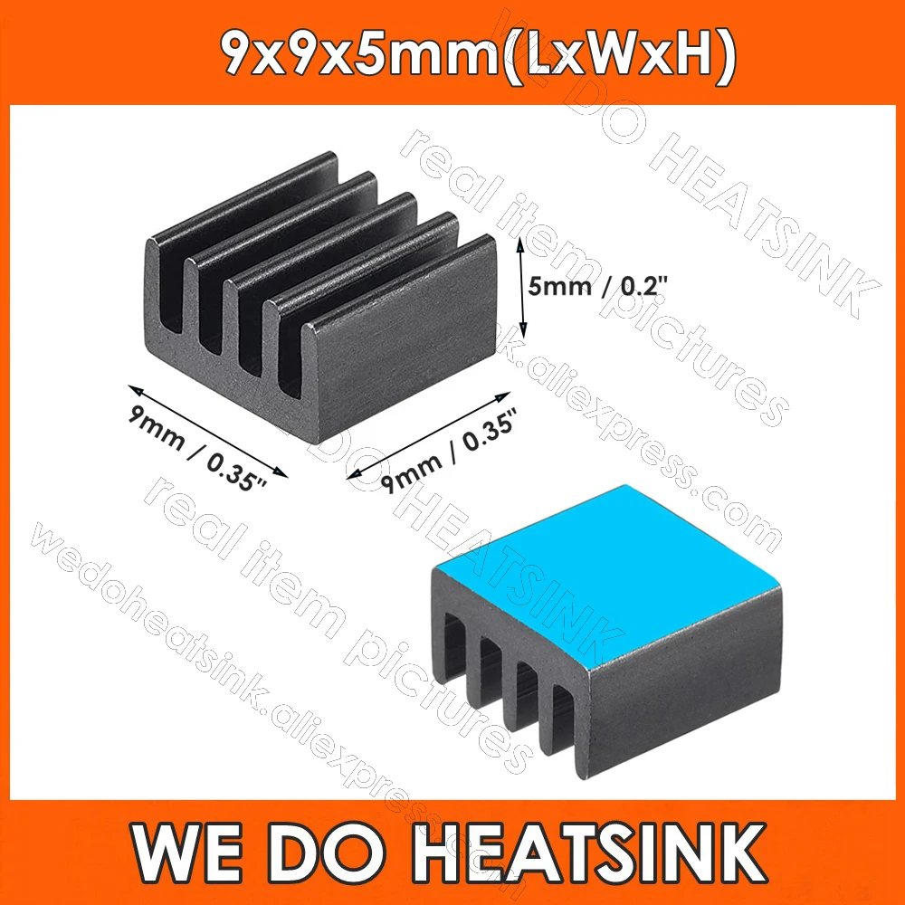 

9x9x5mm Black, Thermal Conductive Adhesive Tape, Cooler Heatsink For TMC2100 A4988 DRV8825 TMC2208 Stepper Motor Driver Module