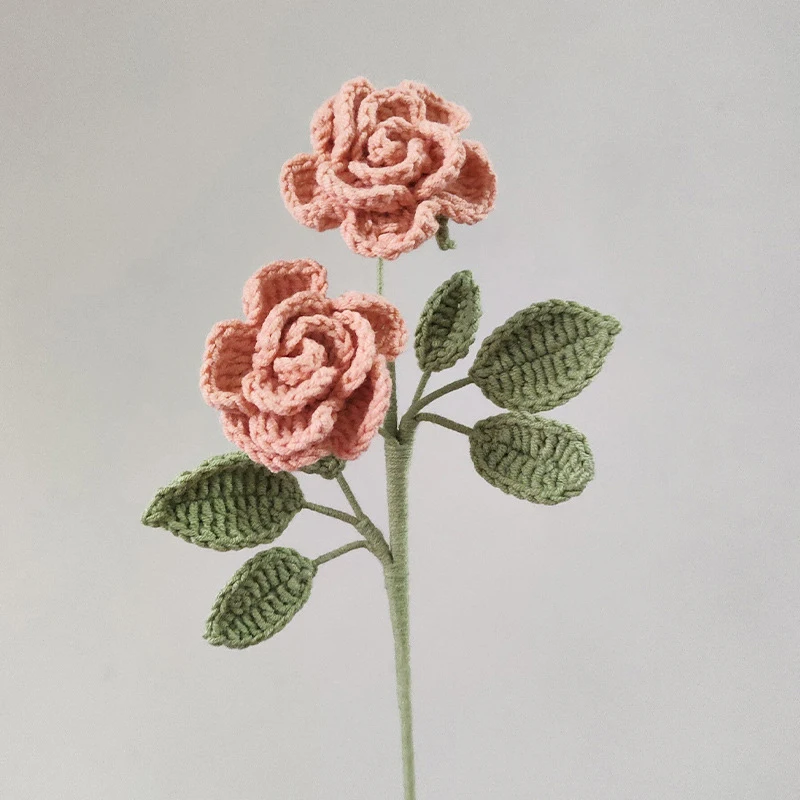 

Needle Hooks Plants Artificial Fake Flowers Bouquet Finished Handmade Knitted Flowers Roses