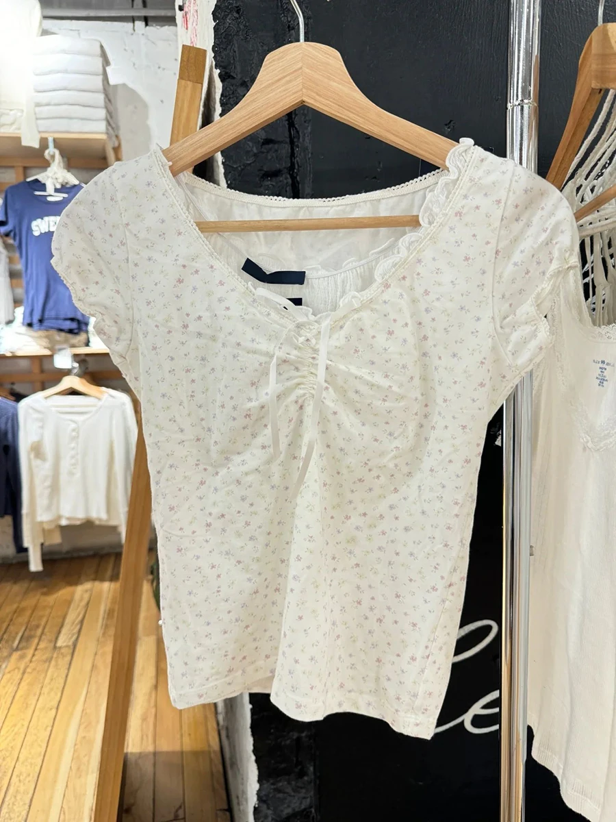 

Floral Sweet T-shirt Shorts Set Woman Summer Lace Trim Flods V-neck Tees+Straight Sweatshorts 2 Piece Sets Cotton Home Cute New