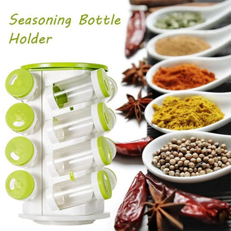 

16Pcs Condiment Set 360 Rotating Spice Jar Rack Kitchen Cruet Condiment Bottle Coffee Sugar Seal Jar Container Rack