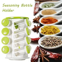 16Pcs Condiment Set 360 Rotating Spice Jar Rack Kitchen Cruet Condiment Bottle Coffee Sugar Seal Jar Container Rack