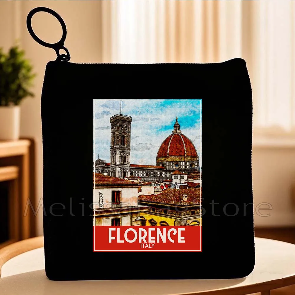 London Pisa Kyiv Rome Santorini Athens Berlin Boston Dubai Dublin Florence Watercolor Painting Key Coin Purse Cute Bag Wallet
