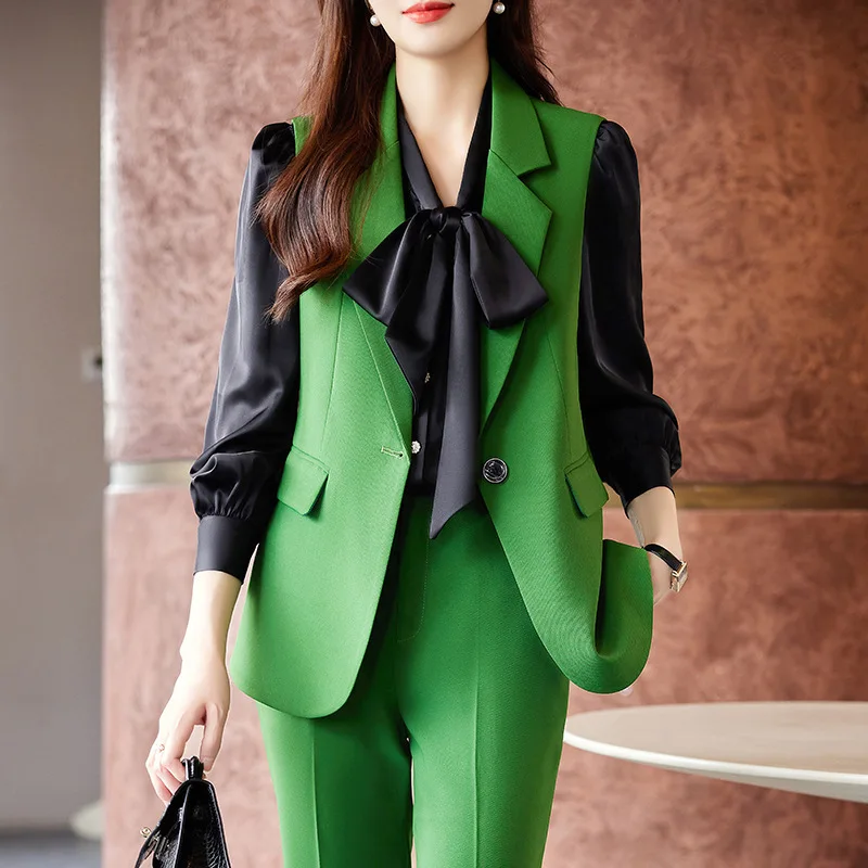 

Business Suits for Women Autumn Winter Formal OL Styles Pantsuits with Pants and Vest Waistcoat Professional Blazer Trousers Set