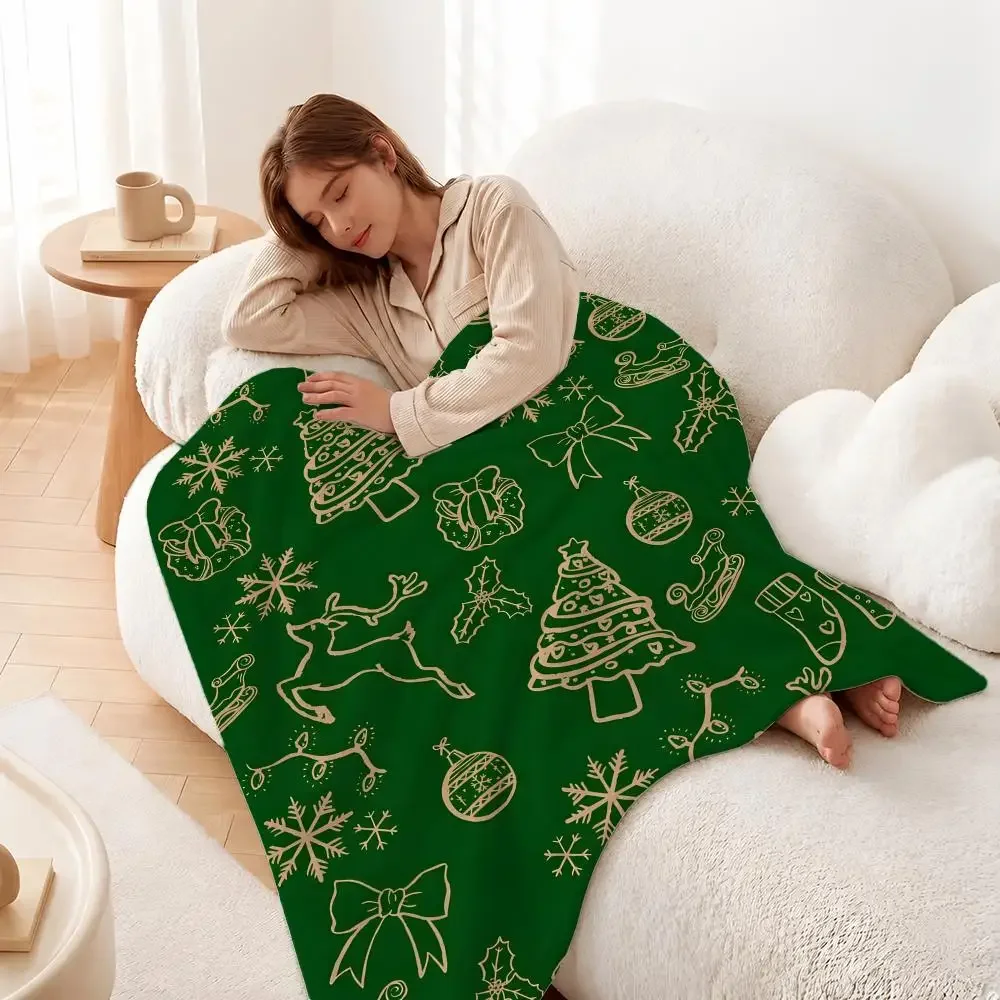 Christmas Low Saturation Gray Green Small Tree Throw Plush Flannel Throw Blanket, Sofa Bed Travel Picnic Home Textile Decor