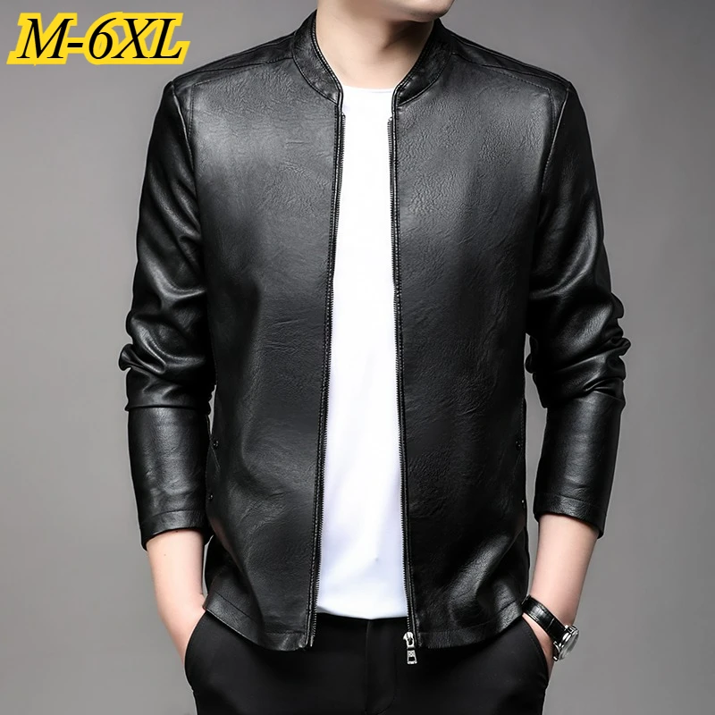 

High Quality Mens PU Leather Jacket Stand Collar Outdoor Windproof Zipper Coat Solid Color Handsome Lightweight Autumn Clothing