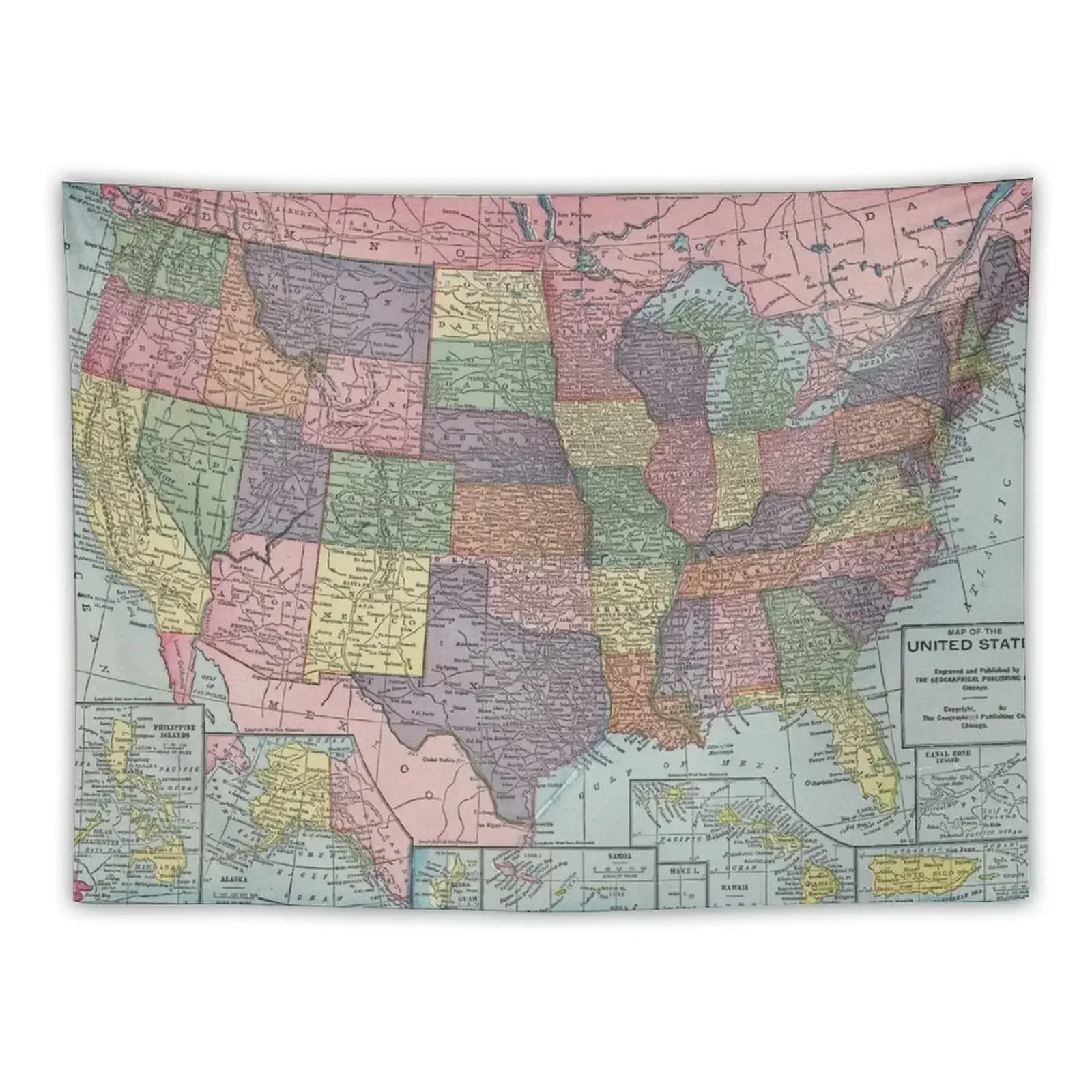 Old United States Map (1925) Vintage USA Atlas Tapestry Home Decorators For Bedroom Decoration Wall Tapestry