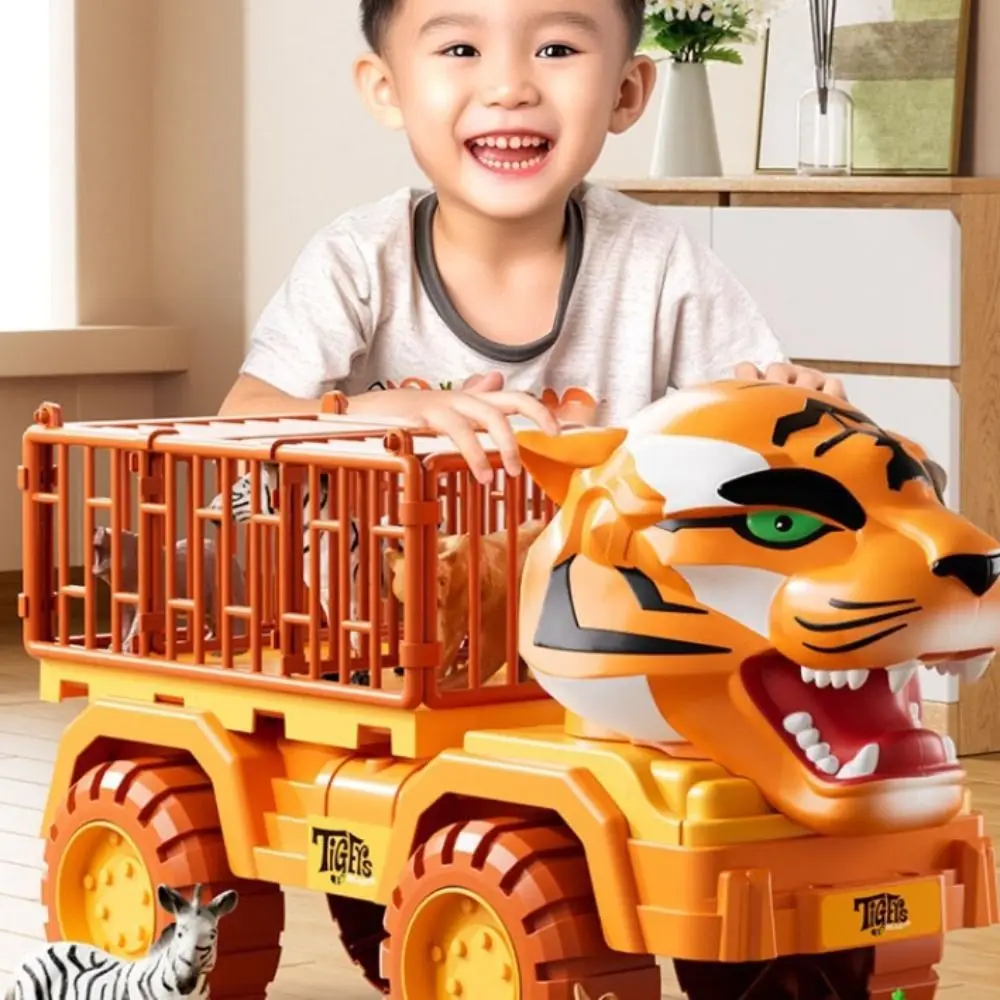 

Plastic Simulated Tiger Transport Vehicle Large Sized with Animal Figures Pull Back Truck Toys Car Collection Sliding