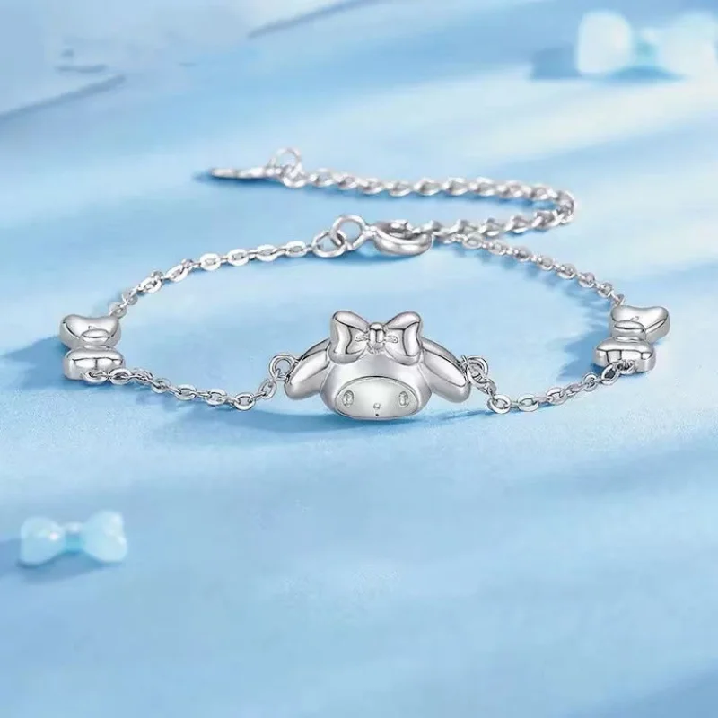 Sanrio Kawaii My Melody Bracelet hello kitty cinnamoroll Girl Cartoon Sweet Simple 925 Silver ins Fashion bestie couple Bracelet