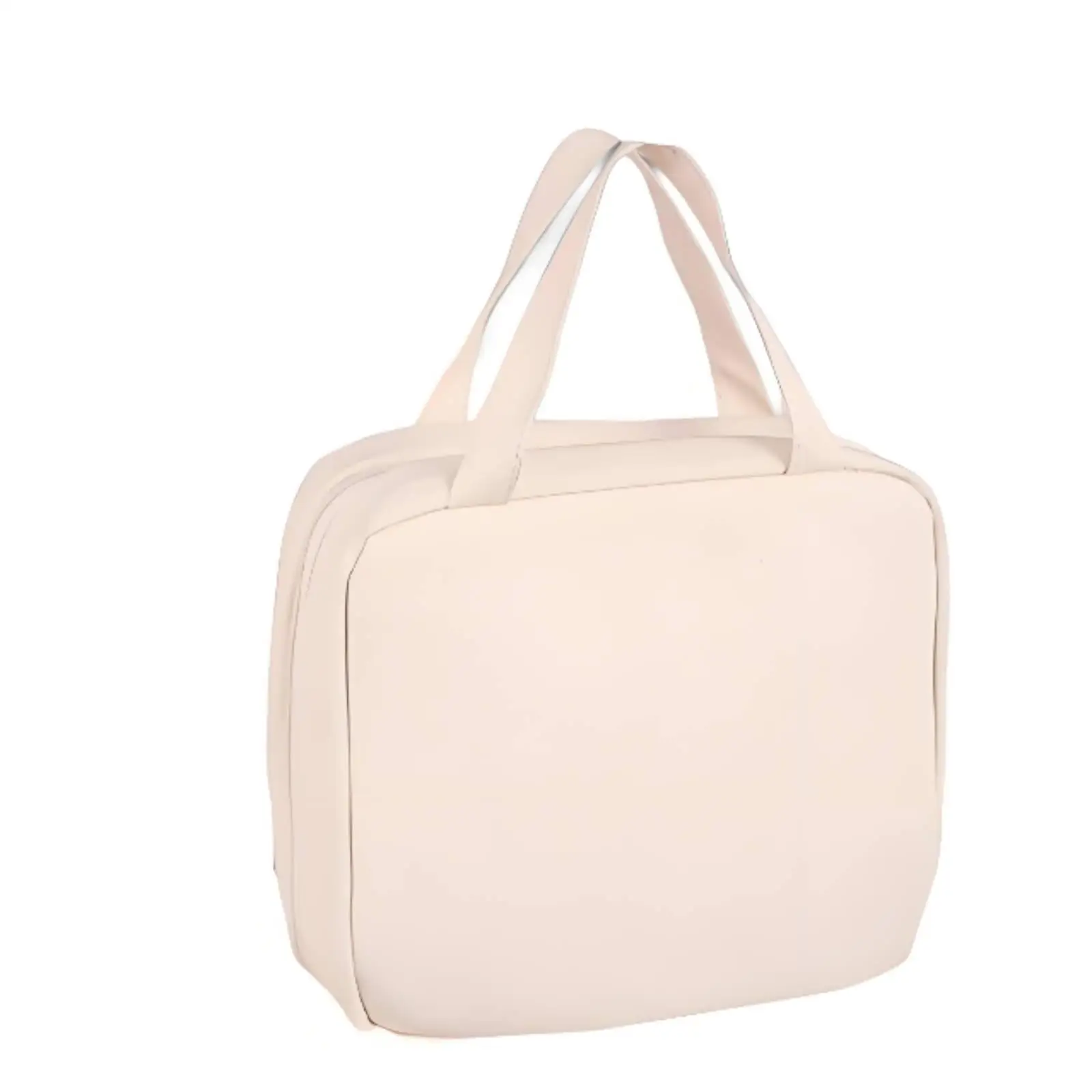 Elegant Milky White Cosmetic Storage Bag with Transparent Pockets and Handle for Home or Trip