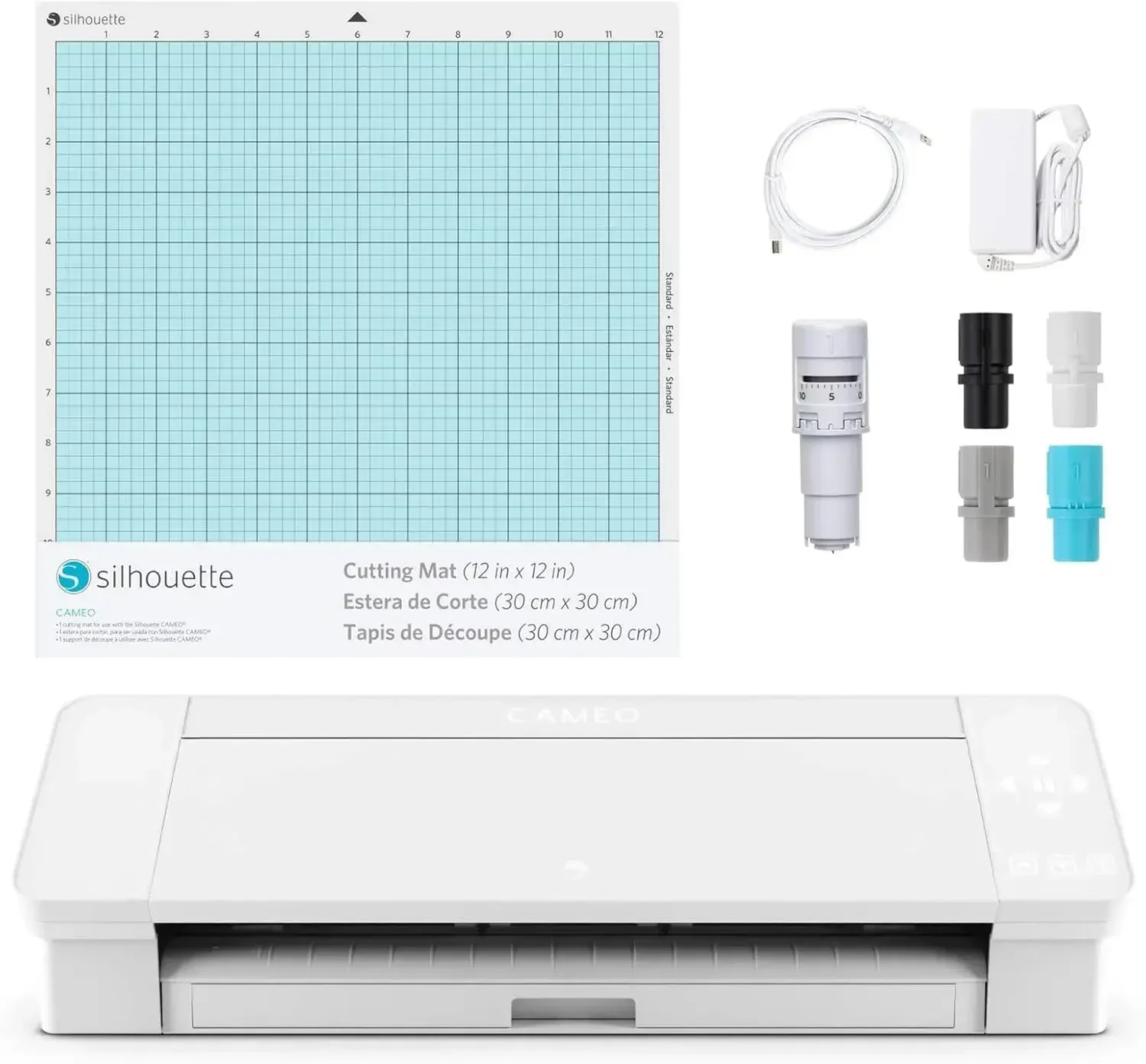 Cameo 4 with Bluetooth, 12x12 Cutting Mat, Autoblade 2, 100 Designs and Silhouette Studio Software  White Edition