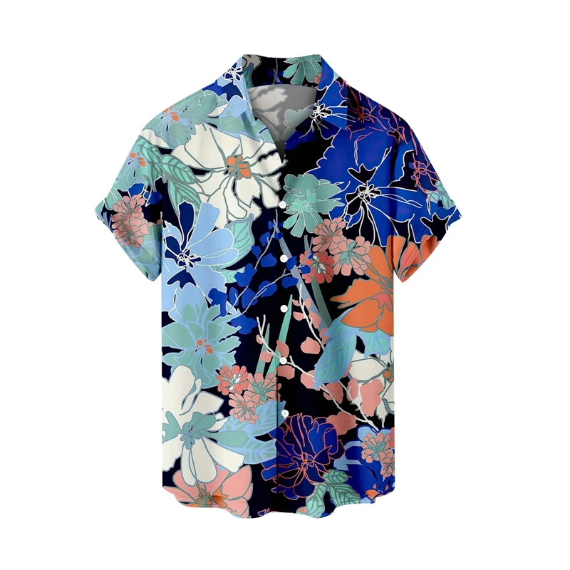 Chemise hawaïenne décontractée pour hommes, chemise de plage, manches courtes, revers de plantes à fleurs, vêtements de vacances, été, déclin