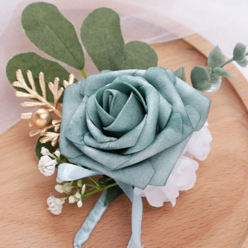 Bridal Wrist Flower Corsage Realistic Flower Boutonniere for Groomsmen Bridesmaids Wedding Corsage Party Wrist Corsage