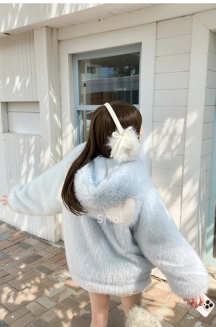 2025 Winter New Soft Girl Sweet Cute Cat Loose Buttoned Blue Thickened Warm Casual Comfortable Hooded Padded Jacket