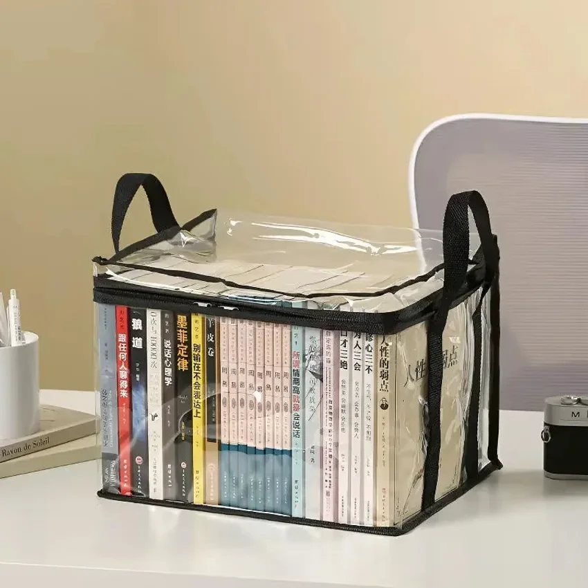 Foldable book box student dormitory classroom book organizer transparent waterproof household book organizing storage box