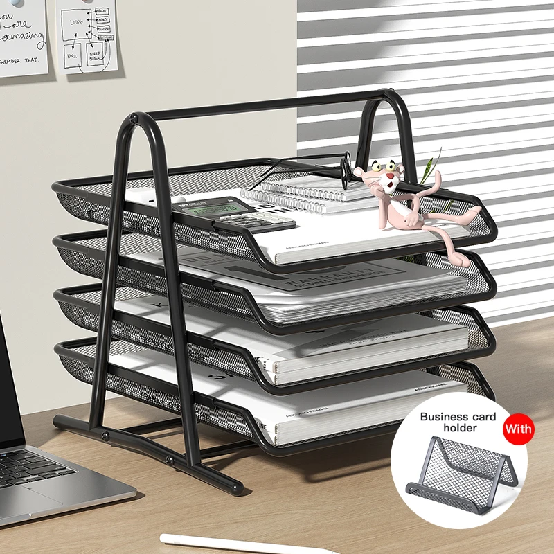 

Desktop paper tray with 3-tier desktop file manager, office storage and stacking file rack, file organizing