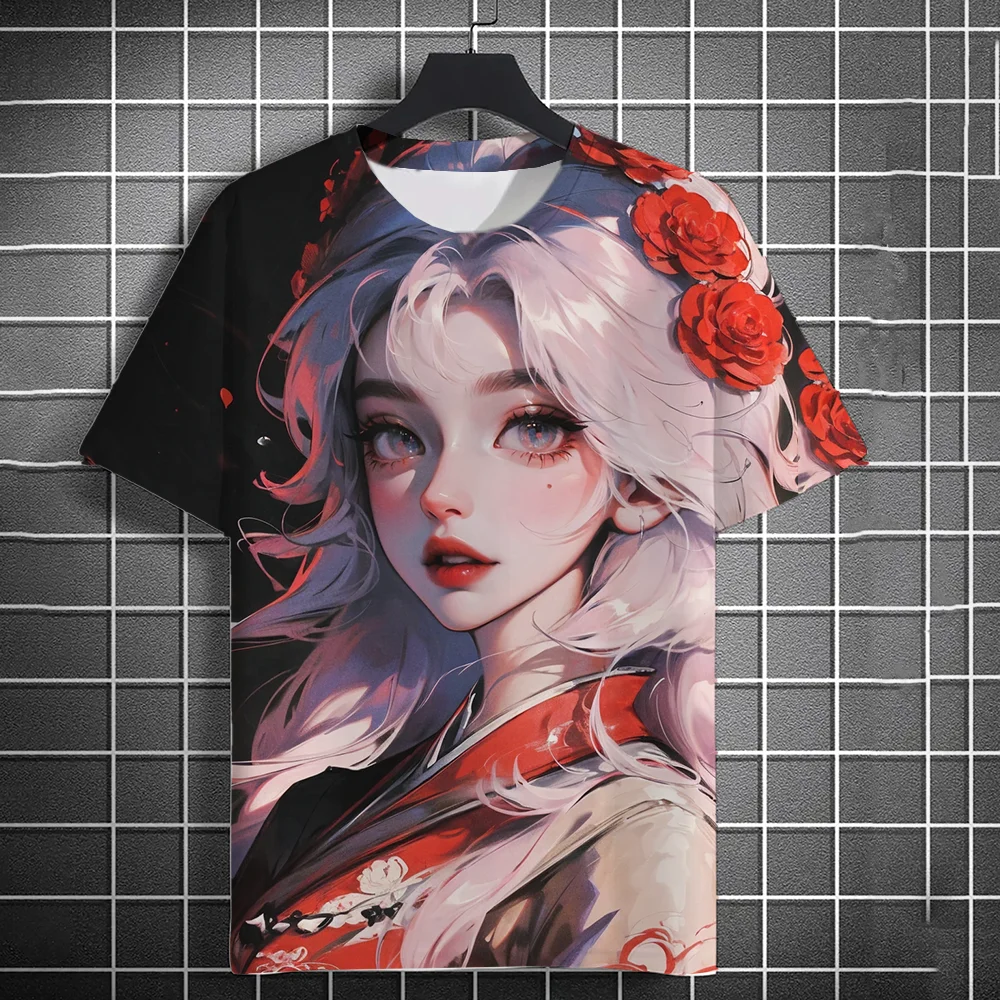 Fashion Summer Anime Girl 3D Print T-Shirts Streetwear Men Casual Oversized O-Neck Short Sleeved T Shirt Tees Tops Clothing