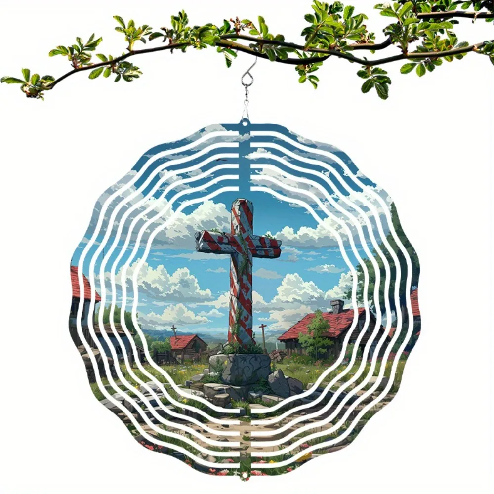 

3D Cross Wind Chimes for Garden, Decorative Metal Outdoor Hanging Decor, Vibrant Terrace Ornament, Unique Housewarming Gift Idea