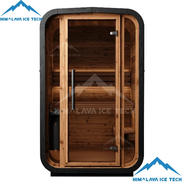 Commercial 2 Person Infrared Sauna Heavy-Duty Thermally Modified Spruce Cabin with Glass Front for Hotels & Spas
