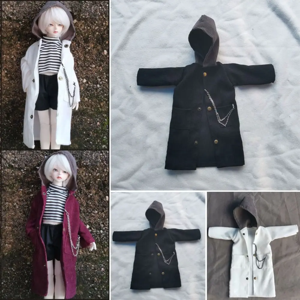 Handmake Doll Windcoat White&Black DIY Accessories Fashion Coat with Chain for 1/3 1/4 1/6 BJD 30/45/60cm Dolls