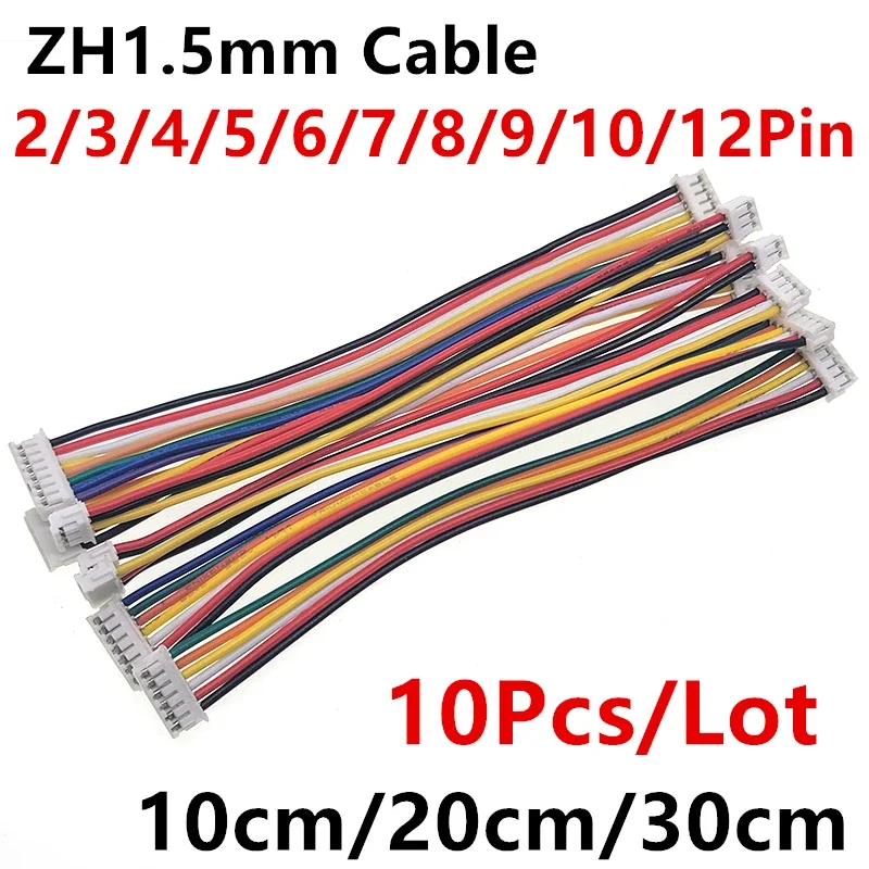 10PCS JST ZH1.5 ZH 1.5mm 2/3/4/5/6/7/8/9/10/12 Pin Wire Cable Connector 1.5MM Pitch Plug 10CM/15cm/20cm/30CM Wire Length 28AWG