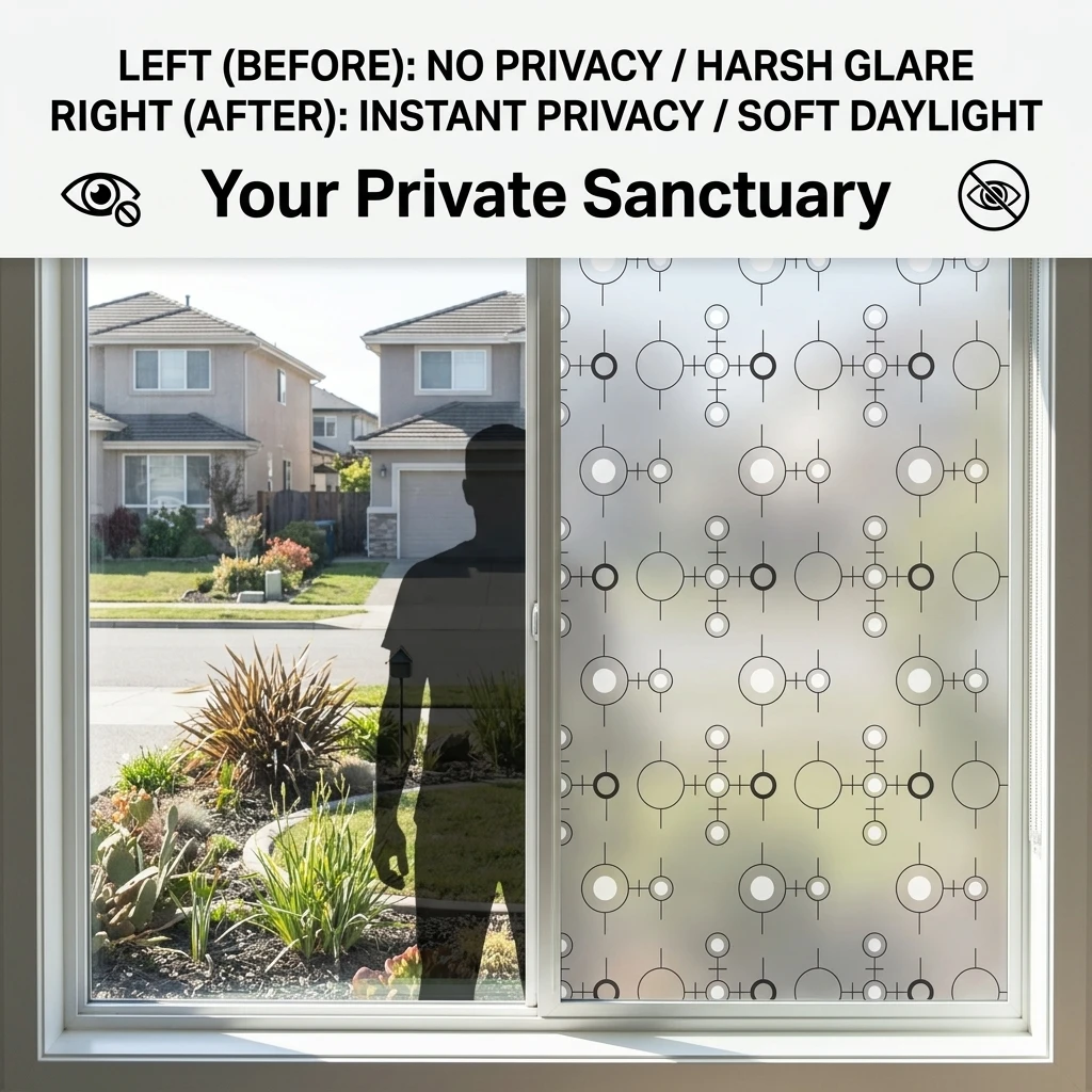 Modern Self-Adhesive Molecular Circle Frosted Window Film 95% Privacy Protection Waterproof Removable No Residue Geometric Patte