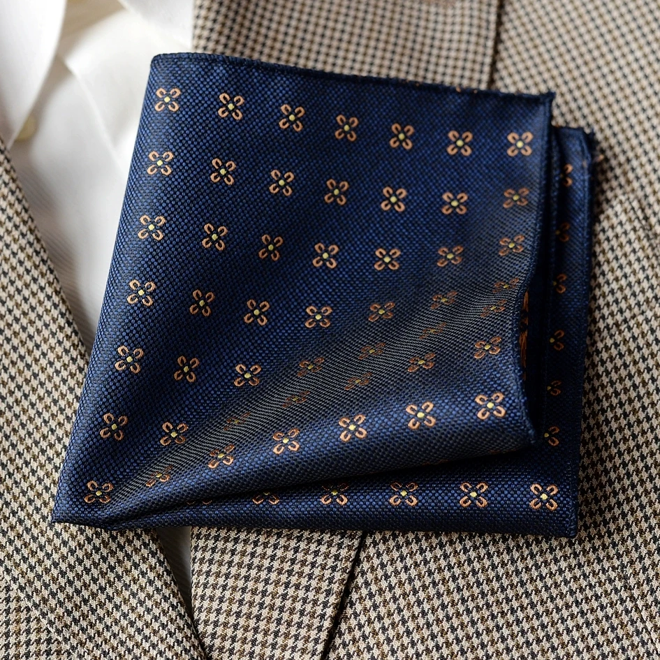 2025 luxo formal bolso quadrado marinho listrado floral lenço de seda 24cm cor marrom hanky casamento banquete acessórios cravat