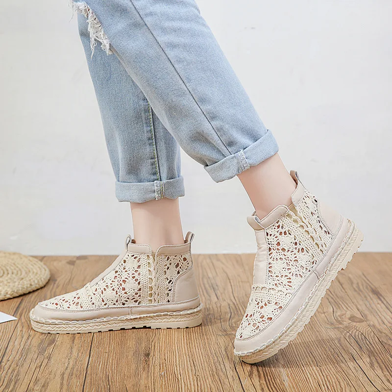 

2025 Lace lace women's shoes openwork autumn shoes comfortable flats zapatos de mujer